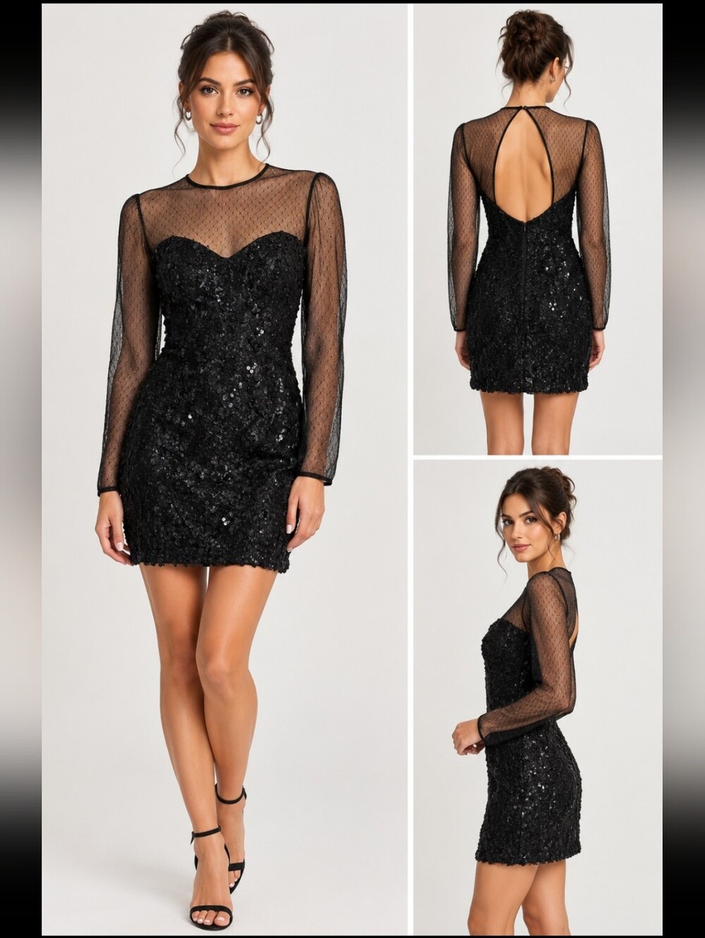 Vintage 80s HW Collections Black Sequin/Mesh Sparkling Mini Dress Size Jr 11-12